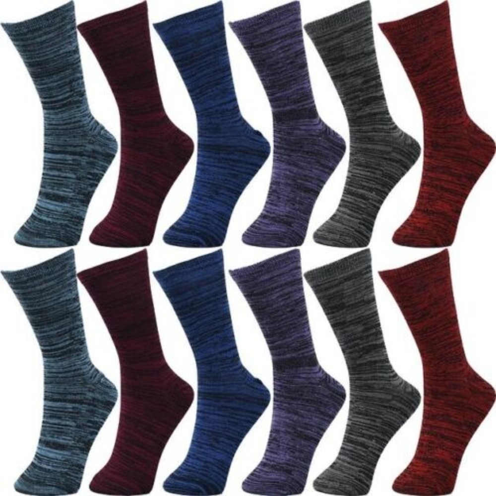 Women's Dark Marled Crew Cotton Socks Cotton 12 Pairs Ladies size 9-11